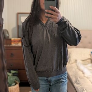 Woolmark 100% Extra Fine Merino Wool V-neck  gray sweater S/M